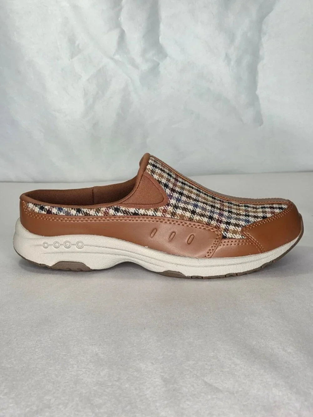 Easy Spirit Traveltime Slip on Mule Walking Sneakers - Brown Houndstooth, Size: